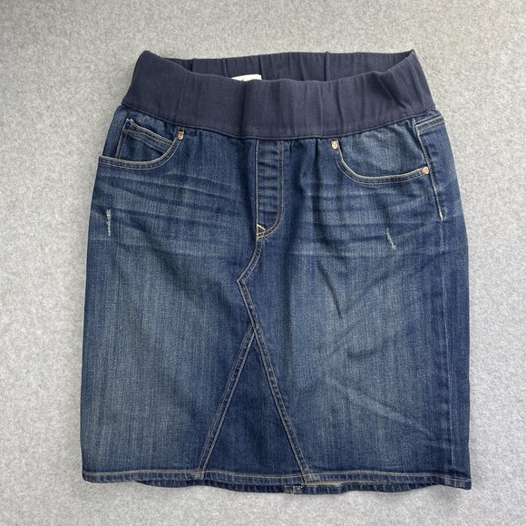 GAP Dresses & Skirts - Gap 1969 Distressed Jean Skirt Stretch Waist Comfort Size 30/10 DP Bootcut